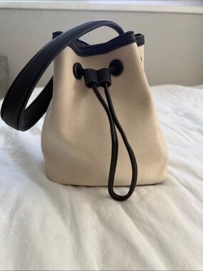 Cream Canvas Mini Drawstring Bag with Black Trim